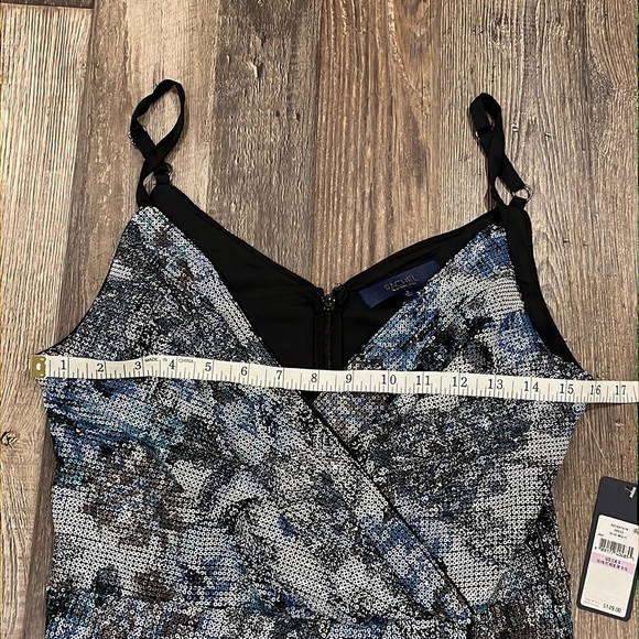 Rachel Rachel Roy Blue Floral Faye Sequin Dress 6 Faux Wrap Cocktail Disco NYE - Picture 7 of 13